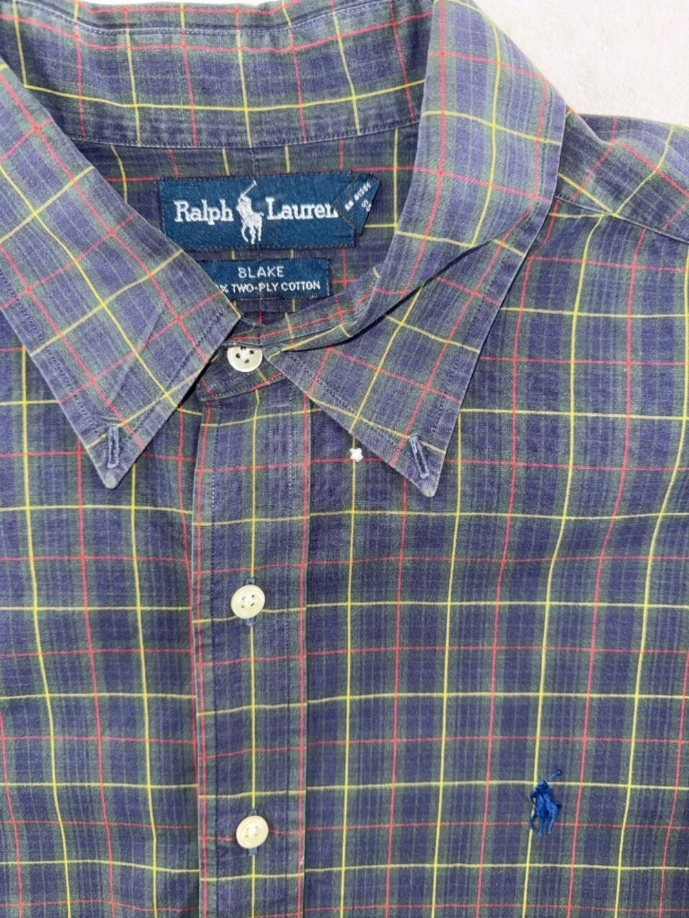 Ralph Lauren Blake Men's XL Plaid Button Front Shirt Blue Green 100% Cotton - Picture 2 of 9
